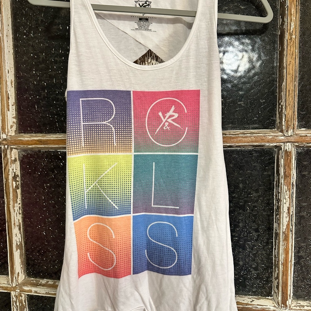Young & Reckless White Tank Top with Multicolor Graphic